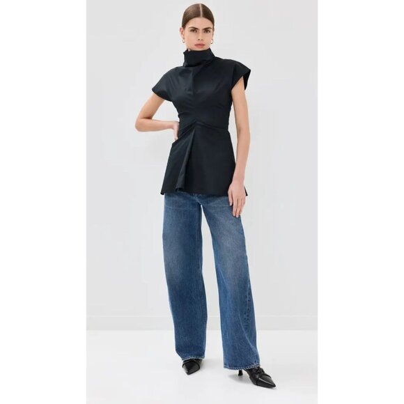 Rosetta Getty Funnel Neck Torqued Knit Top Fit & Flare Black Size L New $625.00 - Picture 5 of 15